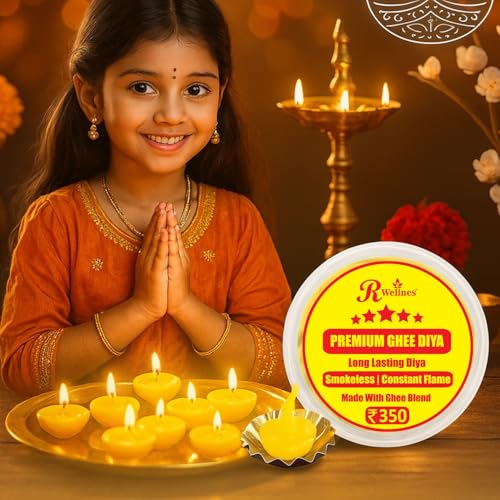 R Wellness ® Diya for Pooja Small Ghee Diya for Puja, 100 Pcs, Ghee Batti for Pooja, Festivals, Havans & Religious Rituals | Readymade Jyot batti | Easy to use Yellow - Image 4