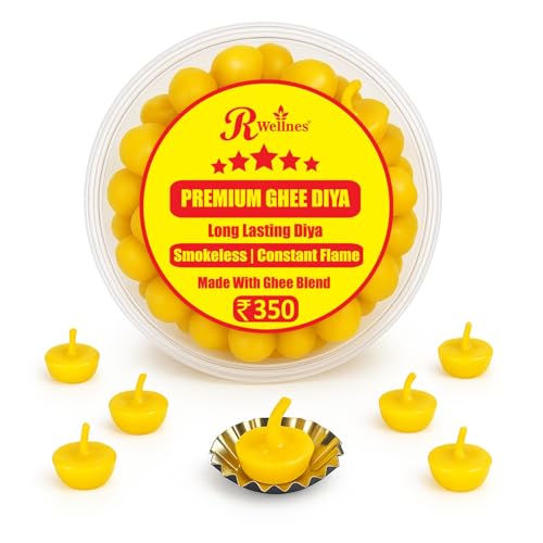 R Wellness ® Diya for Pooja Small Ghee Diya for Puja, 100 Pcs, Ghee Batti for Pooja, Festivals, Havans & Religious Rituals | Readymade Jyot batti | Easy to use Yellow - Image 1