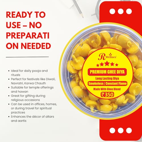 R Wellness ® Diya for Pooja Small Ghee Diya for Puja, 100 Pcs, Ghee Batti for Pooja, Festivals, Havans & Religious Rituals | Readymade Jyot batti | Easy to use Yellow - Image 3