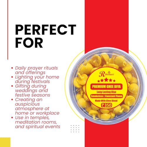 R Wellness ® Diya for Pooja Small Ghee Diya for Puja, 100 Pcs, Ghee Batti for Pooja, Festivals, Havans & Religious Rituals | Readymade Jyot batti | Easy to use Yellow - Image 5