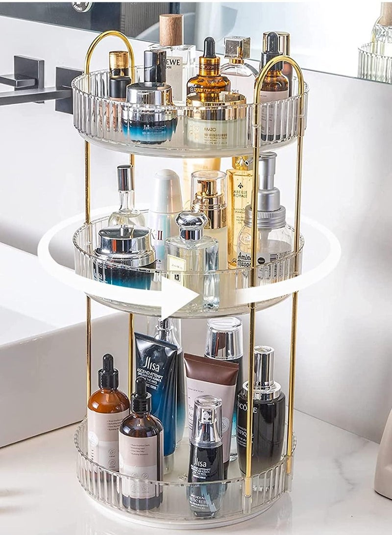 Sharpdo Rotating Makeup Organizer for Vanity 3 Tier, High-Capacity Skincare Clear Make Up Storage Perfume Organizers Cosmetic Dresser Organizer Countertop 360 Spinning - Image 1