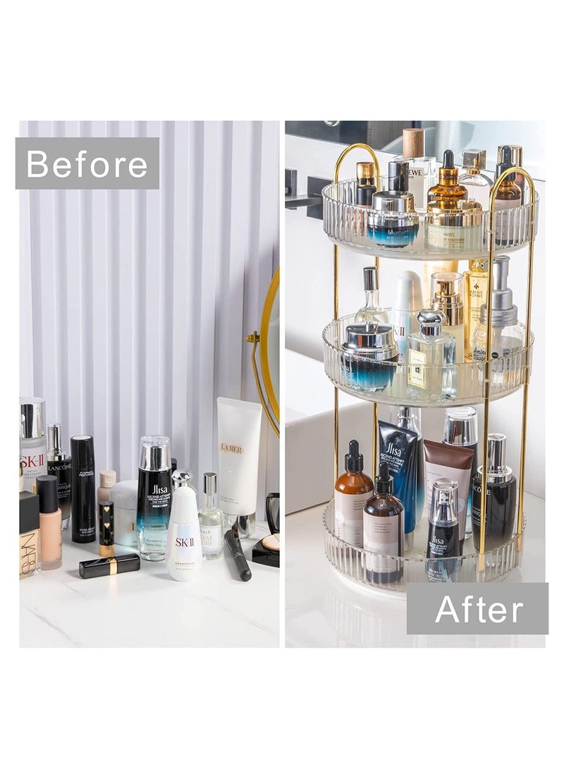 Sharpdo Rotating Makeup Organizer for Vanity 3 Tier, High-Capacity Skincare Clear Make Up Storage Perfume Organizers Cosmetic Dresser Organizer Countertop 360 Spinning - Image 4