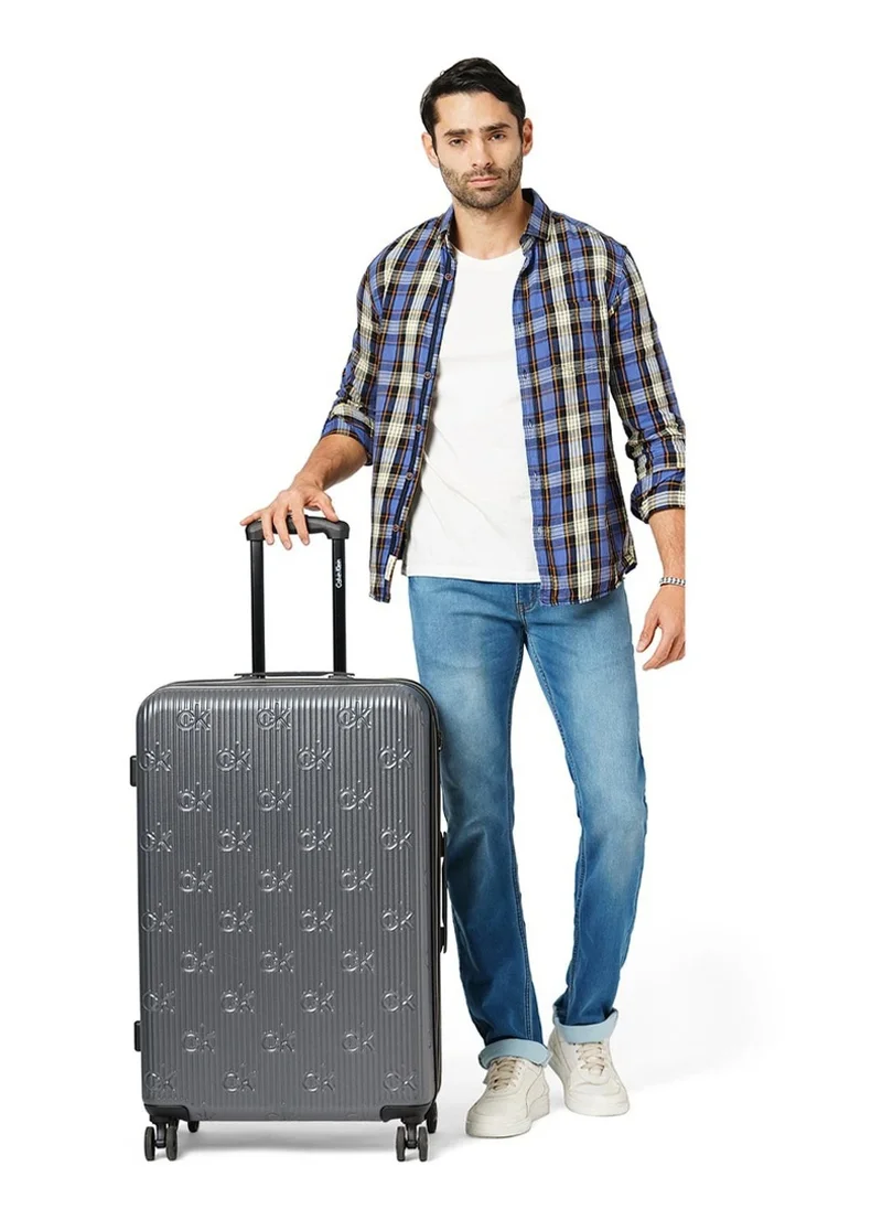 كالفن كلاين حقيبة سفر Insignia 2.0 Hardside Spinner ذات العجلات، خفيفة الوزن للغاية من مادة ABS، 4 عجلات مزدوجة، لون رمادي فحمي