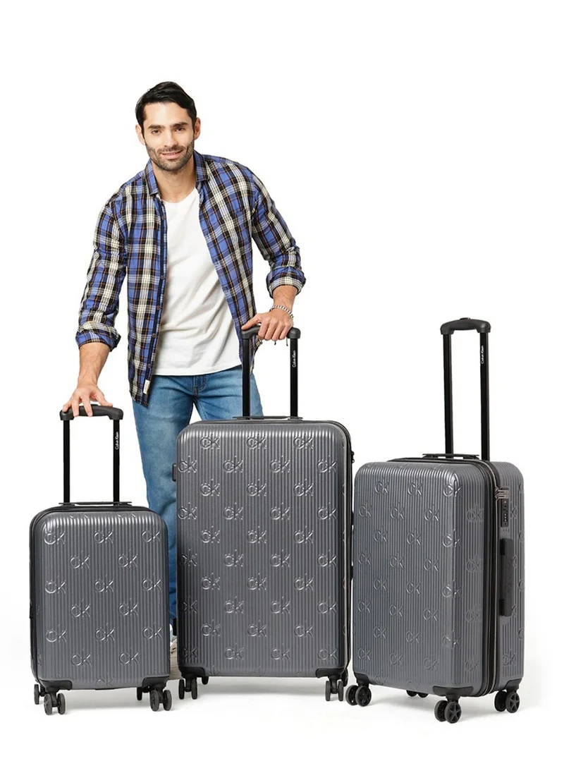كالفن كلاين حقيبة سفر Insignia 2.0 Hardside Spinner ذات العجلات، خفيفة الوزن للغاية من مادة ABS، 4 عجلات مزدوجة، لون رمادي فحمي