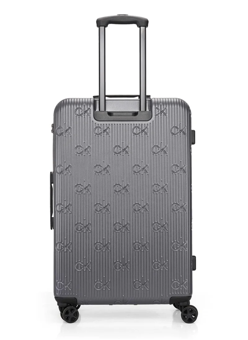 كالفن كلاين حقيبة سفر Insignia 2.0 Hardside Spinner ذات العجلات، خفيفة الوزن للغاية من مادة ABS، 4 عجلات مزدوجة، لون رمادي فحمي