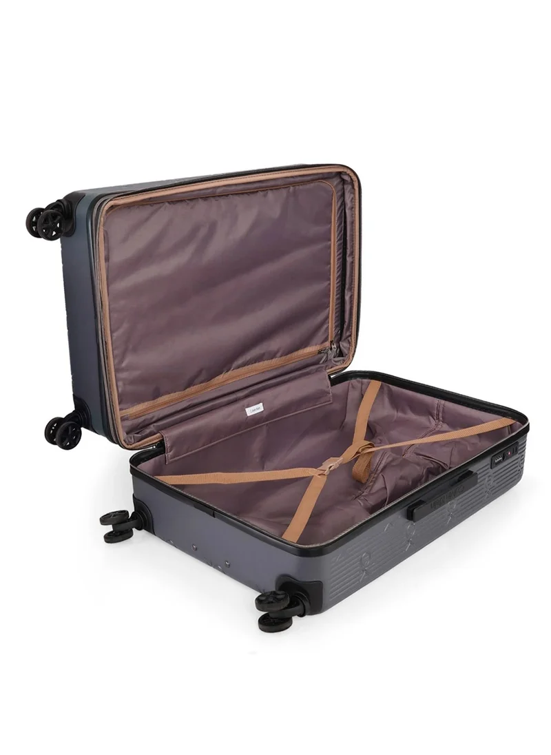 كالفن كلاين حقيبة سفر Insignia 2.0 Hardside Spinner ذات العجلات، خفيفة الوزن للغاية من مادة ABS، 4 عجلات مزدوجة، لون رمادي فحمي