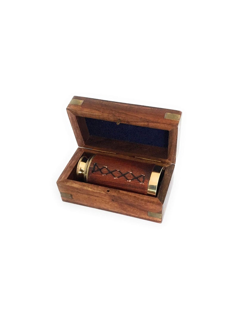 Shoptreed Shoptreed 6 Handheld Vintage Brown Leather Brass Telescope with Wood Box Pirate Navigation Collectible  - Image 4