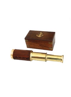 Shoptreed Shoptreed 6 Handheld Vintage Brown Leather Brass Telescope with Wood Box Pirate Navigation Collectible  - Image 1