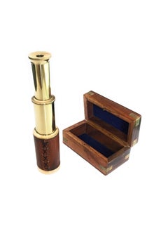 Shoptreed Shoptreed 6 Handheld Vintage Brown Leather Brass Telescope with Wood Box Pirate Navigation Collectible  - Image 3