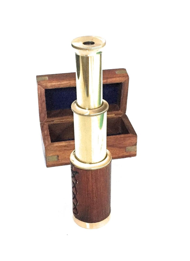 Shoptreed Shoptreed 6 Handheld Vintage Brown Leather Brass Telescope with Wood Box Pirate Navigation Collectible  - Image 5