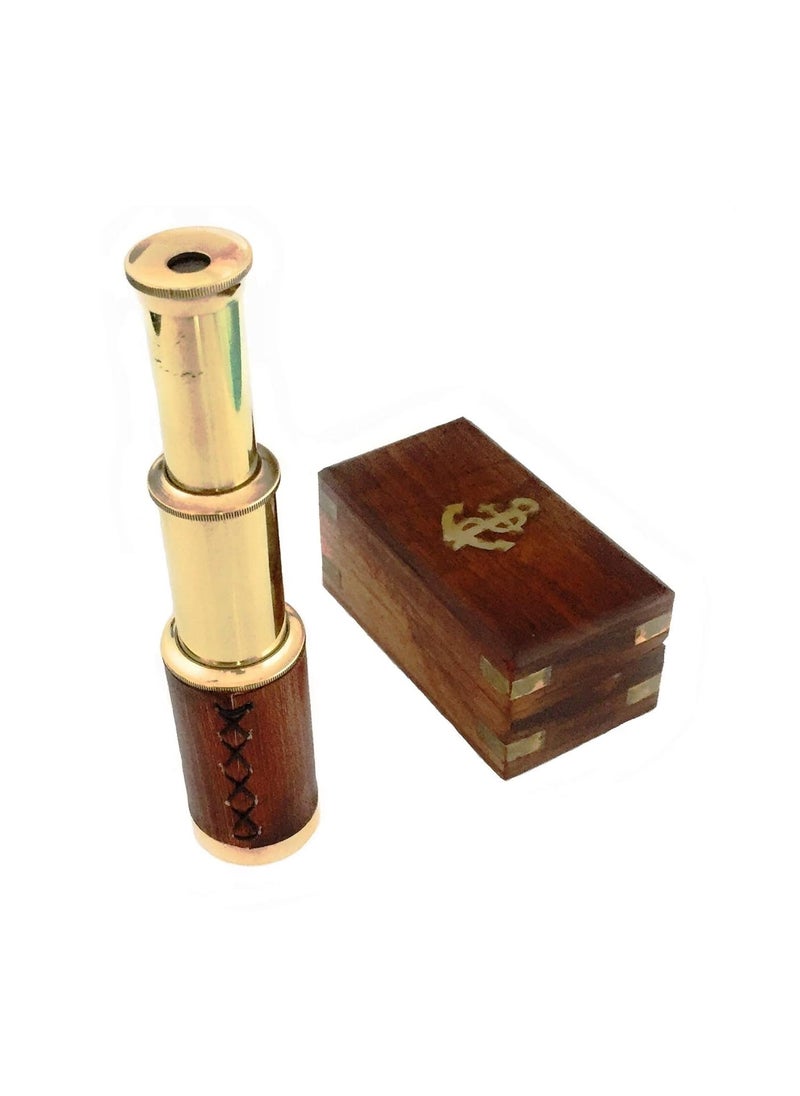Shoptreed Shoptreed 6 Handheld Vintage Brown Leather Brass Telescope with Wood Box Pirate Navigation Collectible  - Image 2