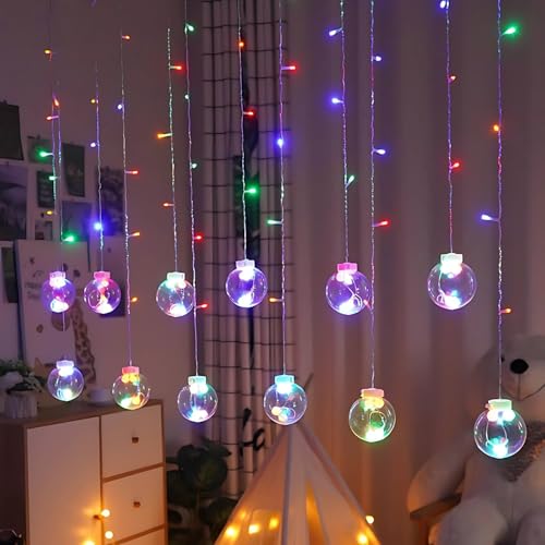One94Store 12 Wish Ball Curtain LED String Lights, 3 Meter Multicolor Decorative Curtain with 108 LEDs and 8 Flashing Modes for Window, Diwali & Festival Home Decoration - Image 1