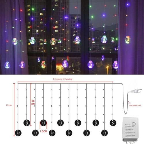 One94Store 12 Wish Ball Curtain LED String Lights, 3 Meter Multicolor Decorative Curtain with 108 LEDs and 8 Flashing Modes for Window, Diwali & Festival Home Decoration - Image 3