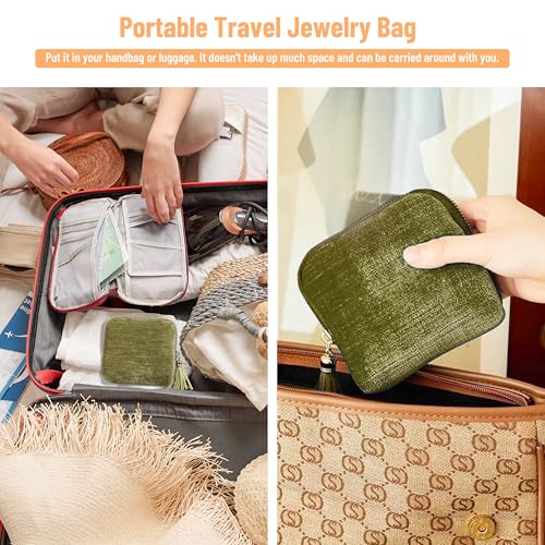 LOTOFUN Jewelry Organizer Case for Travel: 5-Layer Velvet Zipper Pouch Bag for Bangles Link Bracelets Storage Protect from Tangle Scratch (Avocado Green) - Image 4