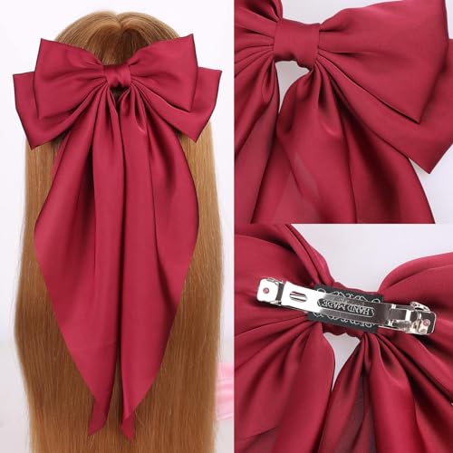 MRJ 4 Pcs Silky Satin Hair Bows Big Hair Ribbons for Women Large Hair Clips for Girls Hair Accessories Barrettes Metal Clips Bowknot Aesthetic - Image 3
