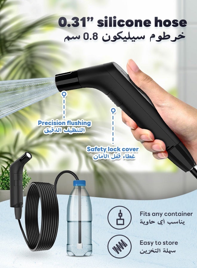 نفس بيديه سفر محمول، بيديه كهربائي قابل لإعادة الشحن، بخاخ بيديه محمول مع خزان مياه سعة 2.3 لتر وخرطوم بطول 1.2 متر للتنظيف الصحي، المرحاض، الحمام، التخييم في الهواء الطلق - Image 5