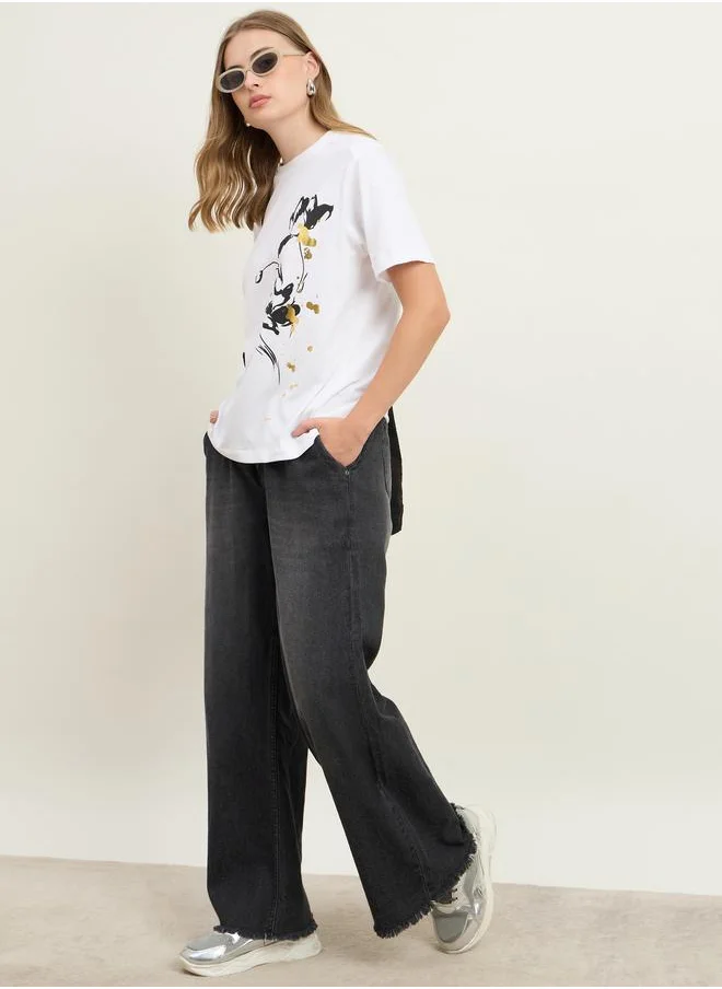 Styli Styli Foil Graphic Print Short Sleeve Boxy T-Shirt