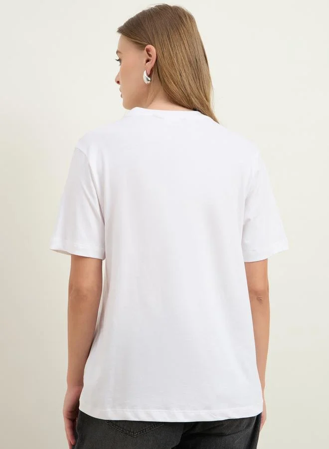 Styli Styli Foil Graphic Print Short Sleeve Boxy T-Shirt