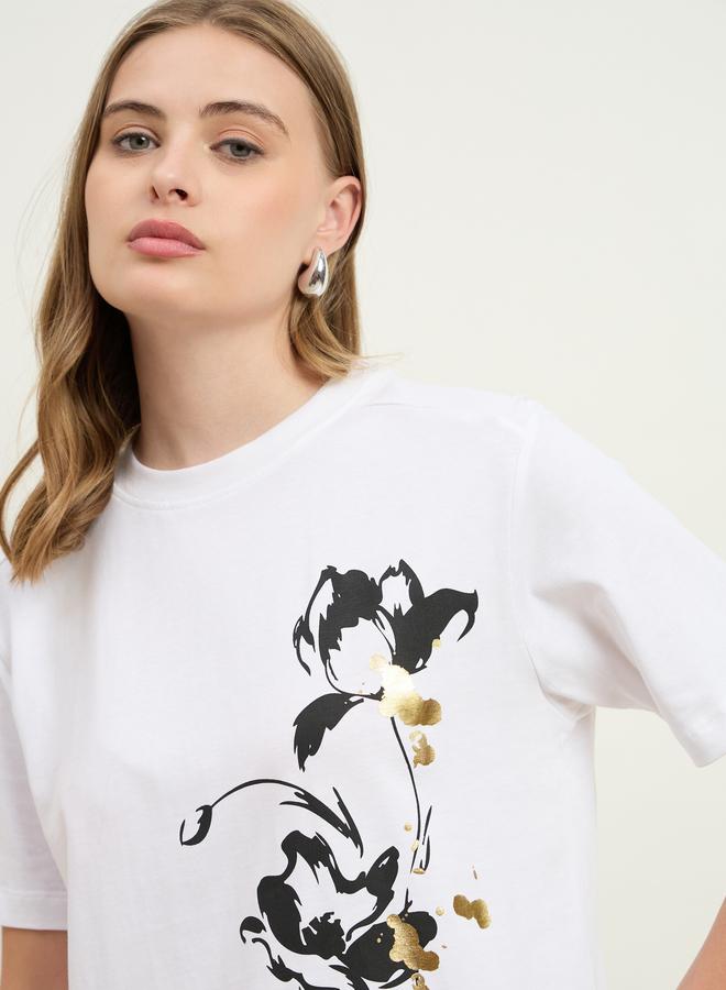 Styli Foil Graphic Print Short Sleeve Boxy T-Shirt - Image 4