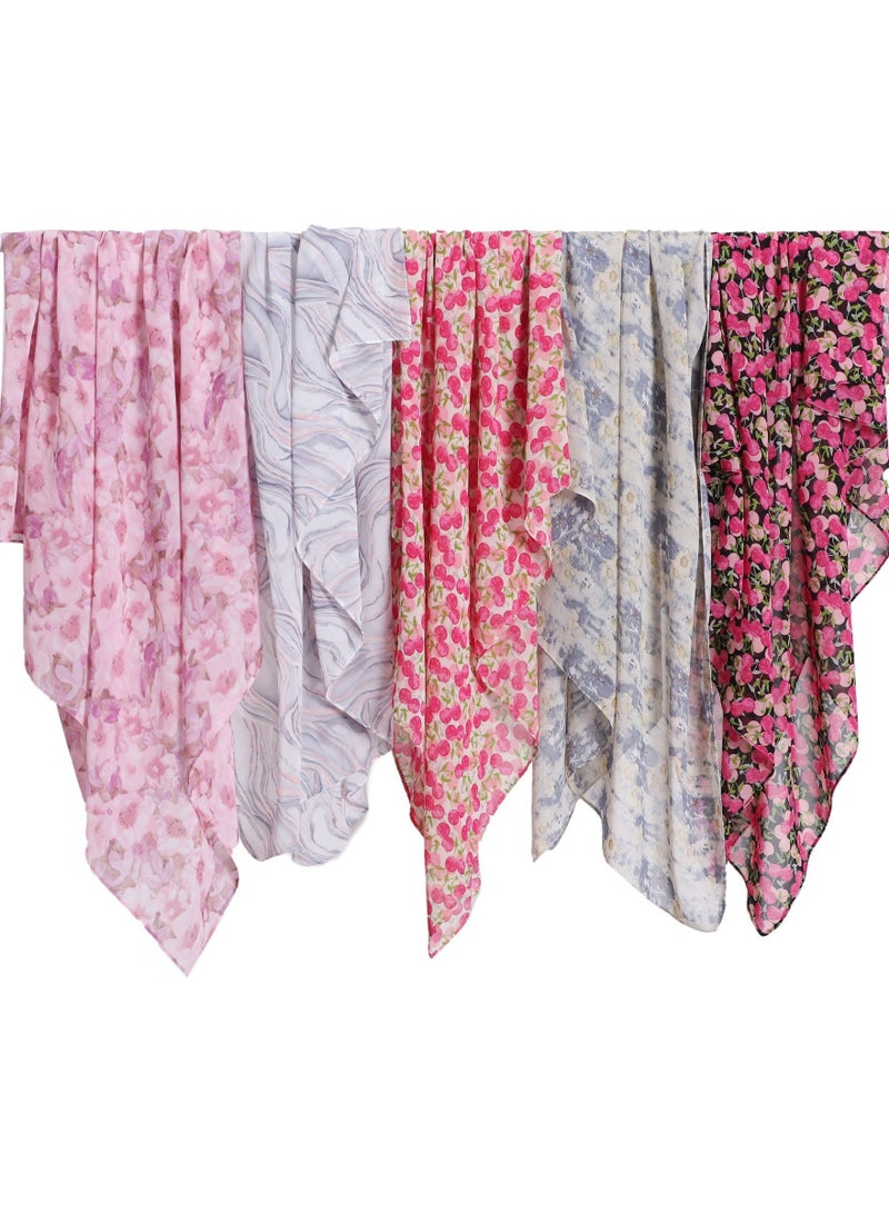KUYING New Art Plaid Scarf Printed Pearl Chiffon Small Square Scarf Shawl Fragmented Flower Vintage Scarf Headband  - Image 2