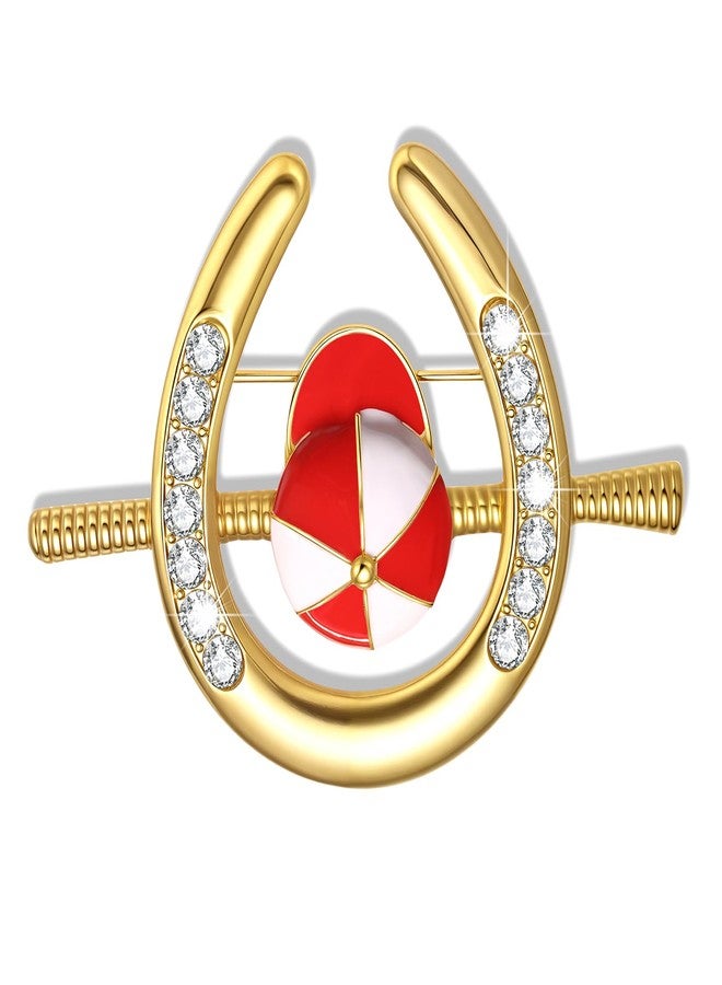 ARATLENCH Derby Brooch Pins for Women Fun Enamel Rhinestone Rose Horseshoe DERBY Horse Metal Lapel Pin Western Horse Racing Brooch Jewelry Accessories Gift for Derby Fans (derby brooch C, 1) - Image 1