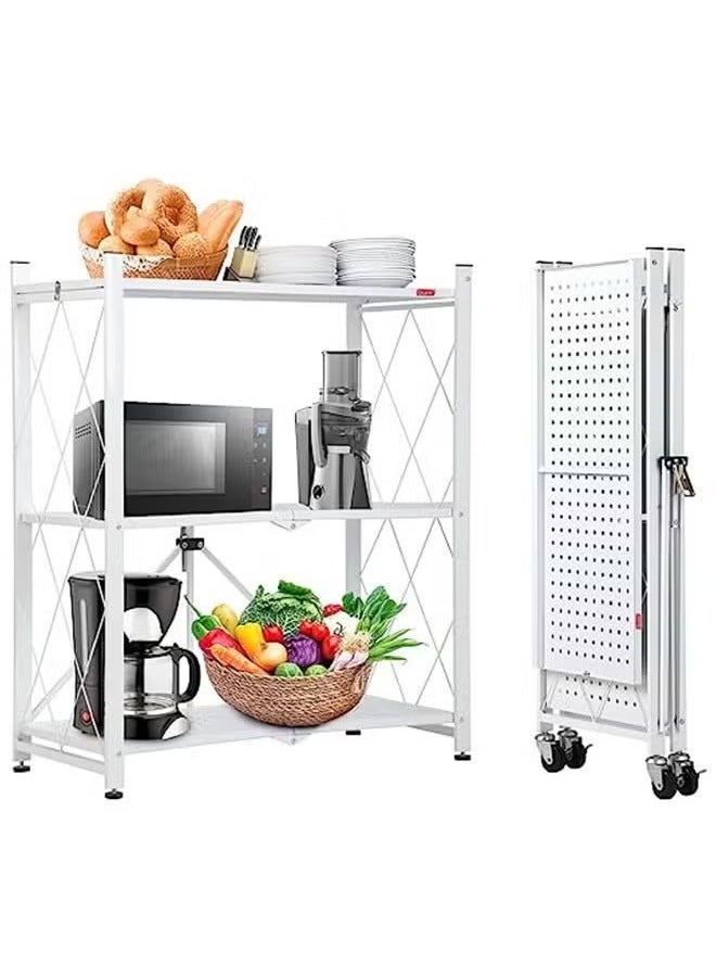 3-Tier Foldable Storage Shelf | Heavy-Load Capacity | No Assembly Required | Versatile Rack for Home/Office/Garage White  - Image 1