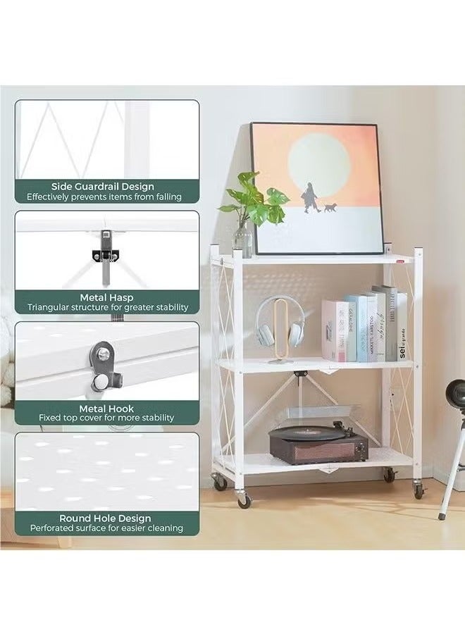 3-Tier Foldable Storage Shelf | Heavy-Load Capacity | No Assembly Required | Versatile Rack for Home/Office/Garage White  - Image 3