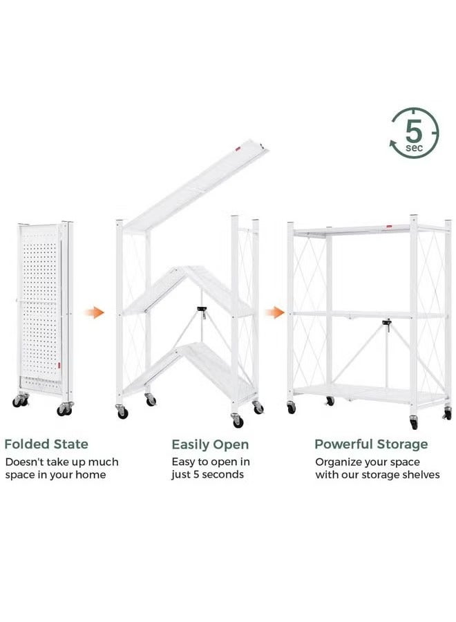 3-Tier Foldable Storage Shelf | Heavy-Load Capacity | No Assembly Required | Versatile Rack for Home/Office/Garage White  - Image 4