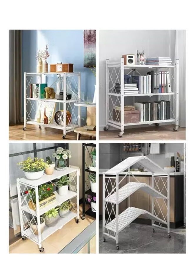 3-Tier Foldable Storage Shelf | Heavy-Load Capacity | No Assembly Required | Versatile Rack for Home/Office/Garage White  - Image 5