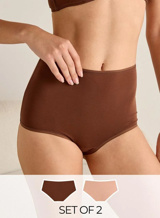 سبلاش فيڤ سروال داخلي سادة بخصر مرتفع - قطعتان