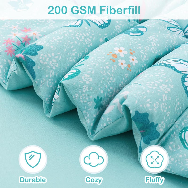 Mooreeke Bed in a Bag for Kids Girls Teens, 8 Pieces Full Size Comforter Bed Set with Shams, Sheet Set and Decorative Toy Pillow, Butterfly Mint Green Super Soft Microfiber Kids Comforter Bedding Set - Image 5