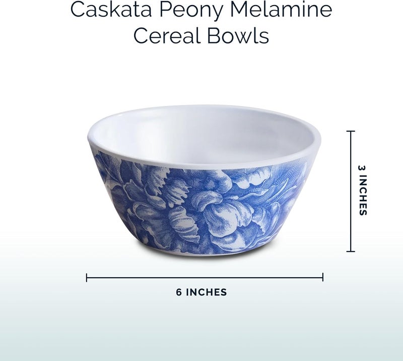 CASKATA Peony Melamine Cereal Bowls Set of 4  Cereal Bowls for Entertaining and Everyday Use  Perfect for Home Beach Pool and Gifting  Blue on White Color  6 x 3 in - Image 2