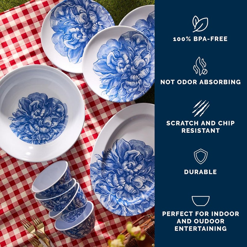 CASKATA Peony Melamine Cereal Bowls Set of 4  Cereal Bowls for Entertaining and Everyday Use  Perfect for Home Beach Pool and Gifting  Blue on White Color  6 x 3 in - Image 3