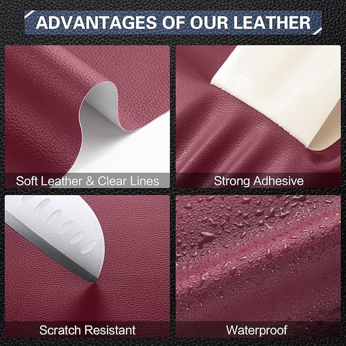Happymates Large Self-Adhesive Faux Leather Repair Patch Suitable for Sofa-Office Chair-Motorcycle Seat-Car-Chair-Furniture Repair - Quick Fix Leather Repair Patch (Dark Maroon Leather 12x20) - Image 2