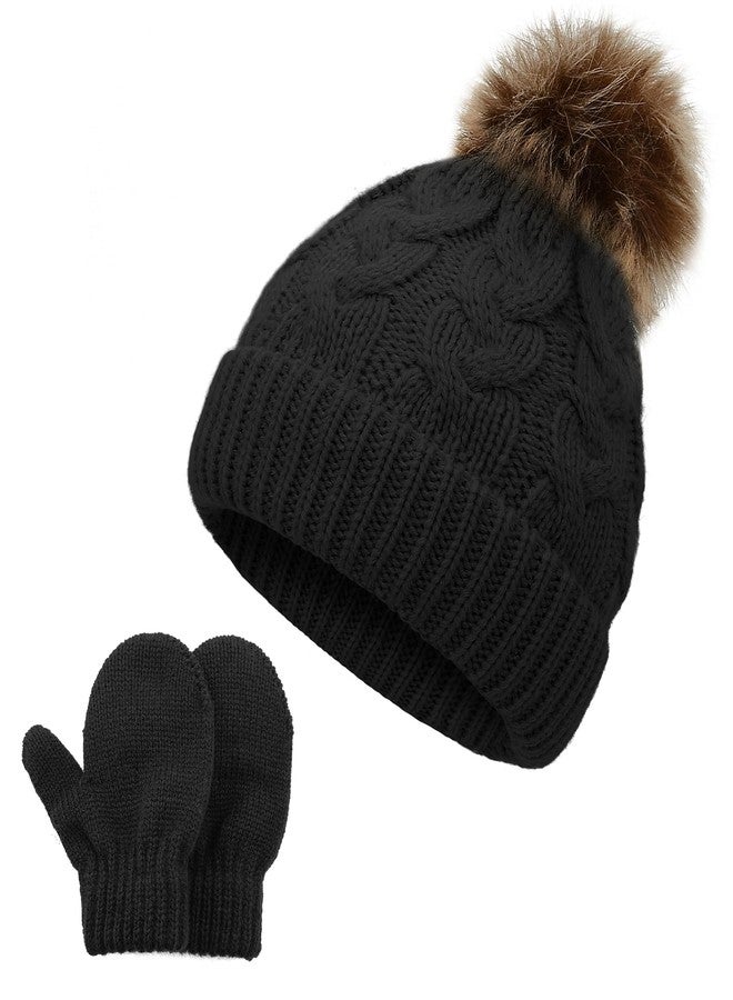 Zando Toddler Beanies for Boys & Girls - Winter Hats with Pom Pom - Knit Baby Hats 6-12 & 3-36 Months - Thick & Warm Caps - B Black - Image 1