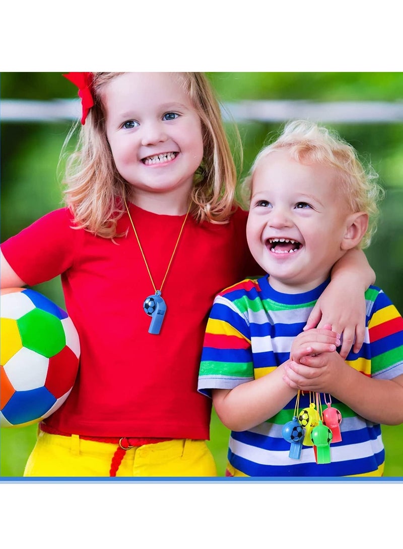 SOLARAE Plastic Whistles with Lanyard Soccer Pattern Training Sports Whistle Kids Whistle for Referee School Camping Soccer Party Favors, 24 Pcs Random Color - Image 5