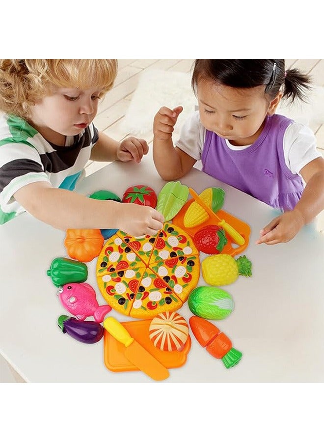 51Pcs Cutting Play Food Set with Shopping Basket, Pretend Play Kitchen Accessories with Chopping Board, Cutting Play Kitchen Set, Fake Food Toys, Sturdy And Durable Cutting Toy Food, Food Toys with Veggies, Fruits, Pretend Food, Color Sorting Set, Educational Gift for Girls Boys  - Image 3