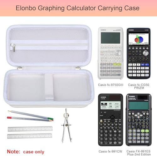 Elonbo حافظة إيلونبو لآلة حاسبة كاسيو fx-9750GIII/ كاسيو بريزم FX-CG50/ fx-CG100/ 300ES بلس/ 991CW/ 991ES بلس 2 آلة حاسبة بيانية/ 115ES بلس/ 300ES/ 300MS آلة حاسبة علمية قياسية، أبيض+أبيض - Image 2