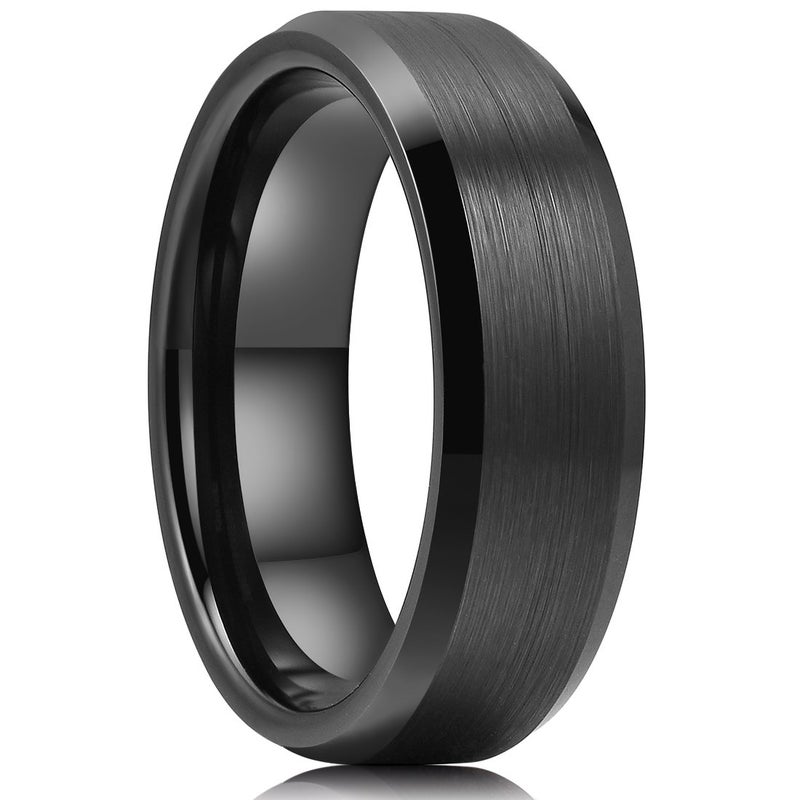 King Will 7mm Men's Black Wedding Ring - Brushed Matte Surface, Beveled Polished Edge, Comfort Fit Size 10 - Image 1