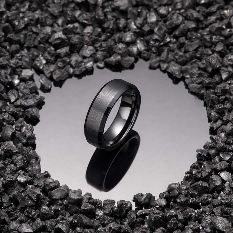 King Will 7mm Men's Black Wedding Ring - Brushed Matte Surface, Beveled Polished Edge, Comfort Fit Size 10 - Image 2