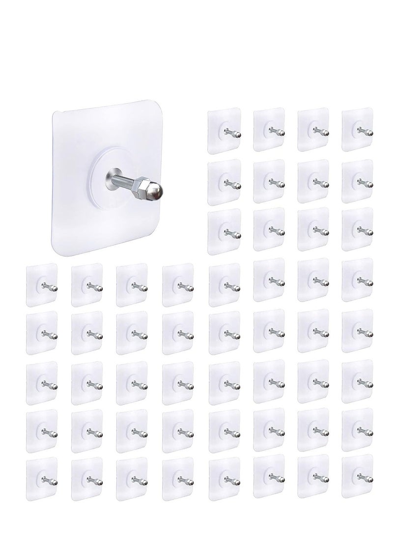 SYOSI Adhesive Wall Hooks 50pcs Heavy Duty Wall Hooks Self Adhesive Hook Strong Nail Transparent Screw Holder Self-Sticking Wall Hooks for Bathroom Kitchen Wall Hanging Ceiling Screw Net Length 16mm  - Image 1