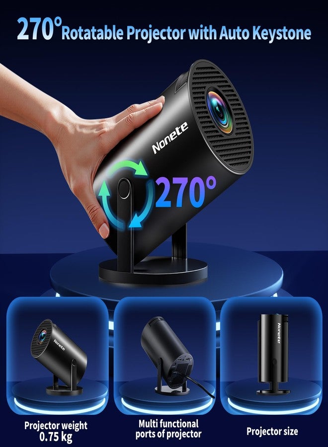 Nonete 【Projector 2026 Upgraded】Mini Projector with WiFi 6 and Bluetooth 5.2 Support 4K 1080P Auto Keystone 270° Rotatable Projector Portable Compatibile with HDMI/TV Stick/Memory Stick/Laptop-Black - Image 5