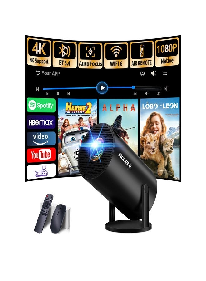 Nonete 【Projector 2026 Upgraded】Mini Projector with WiFi 6 and Bluetooth 5.2 Support 4K 1080P Auto Keystone 270° Rotatable Projector Portable Compatibile with HDMI/TV Stick/Memory Stick/Laptop-Black - Image 1