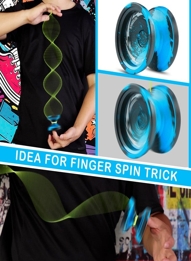 FETESNICE FS23 Yoyo Professional Responsive Yoyo for Kids 8-12, Unresponsive Yo yo for Adults, Dual Function Metal Fingerspin Trick Yo-yos with Yo-yo Strings + Yo-Yo Accessory Kit-Black Blue - Image 3