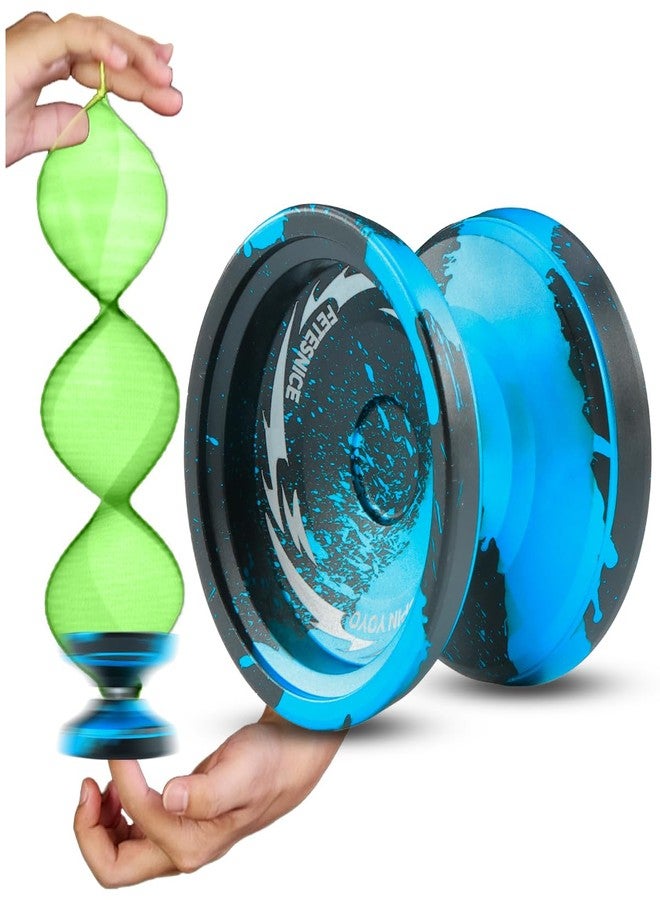FETESNICE FS23 Yoyo Professional Responsive Yoyo for Kids 8-12, Unresponsive Yo yo for Adults, Dual Function Metal Fingerspin Trick Yo-yos with Yo-yo Strings + Yo-Yo Accessory Kit-Black Blue - Image 1