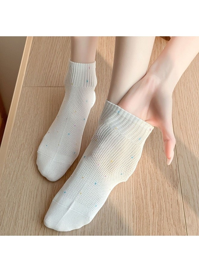 شيبشيب خمس أزواج من جوارب الكاحل النسائية اللطيفة المصنوعة من القطن، جوارب قصيرة ملونة بنقوش نقاط البولكا مع شبكة تهوية قابلة للتنفس - Image 2