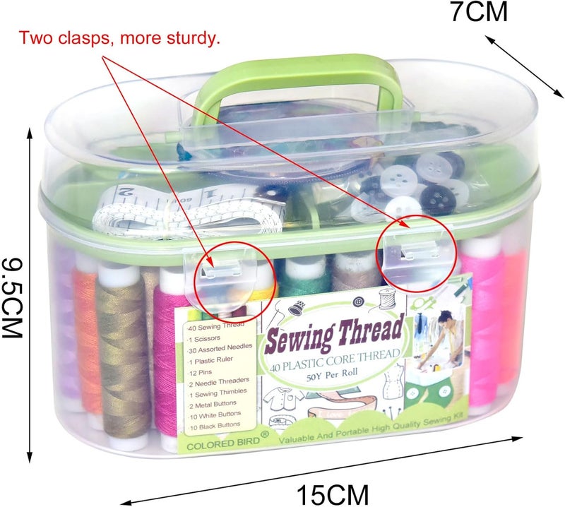 colored bird 40 Spools of Sewing Thread,Gift Box Portable Basic Sewing Repair Kits (Green) - Image 2