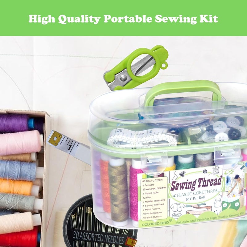 colored bird 40 Spools of Sewing Thread,Gift Box Portable Basic Sewing Repair Kits (Green) - Image 5