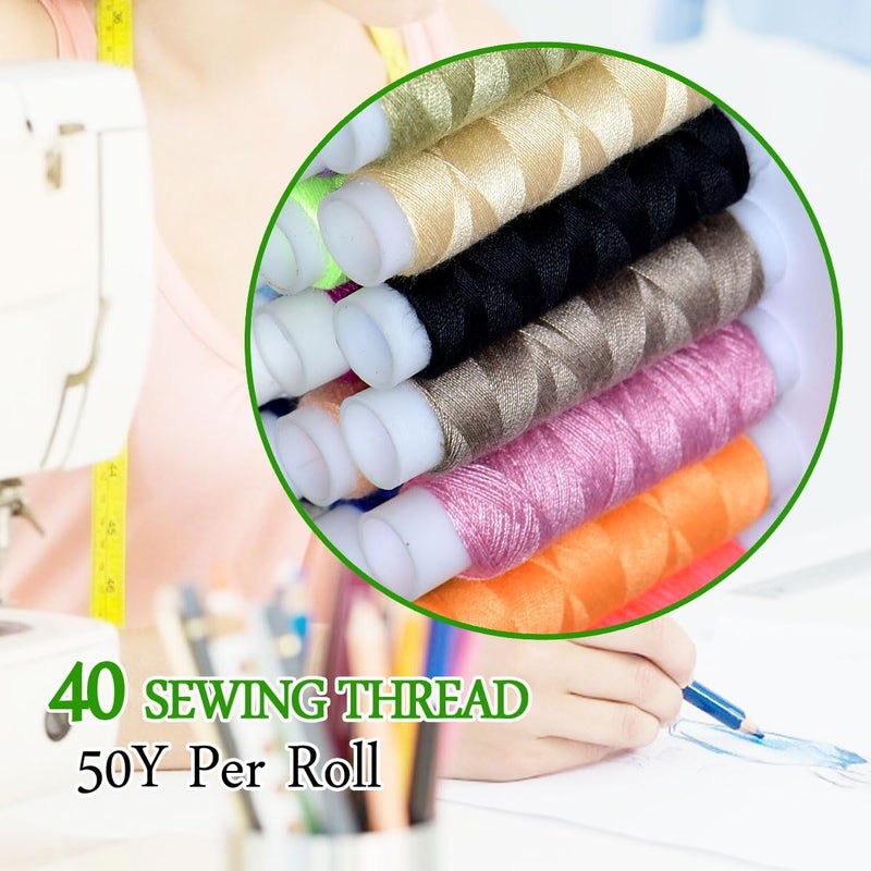 colored bird 40 Spools of Sewing Thread,Gift Box Portable Basic Sewing Repair Kits (Green) - Image 4