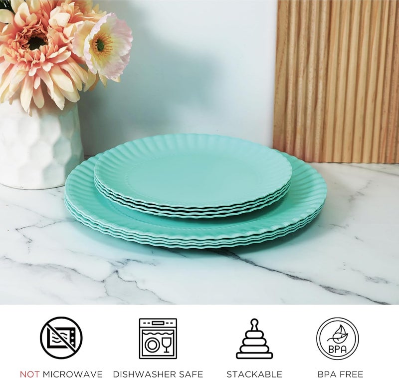 TP Melamine Dinner Plates Set of 4 Lightweight Serving Round Salad Plate for 4 Dessert Dishes for Indoors and Outdoors Teal - Image 3